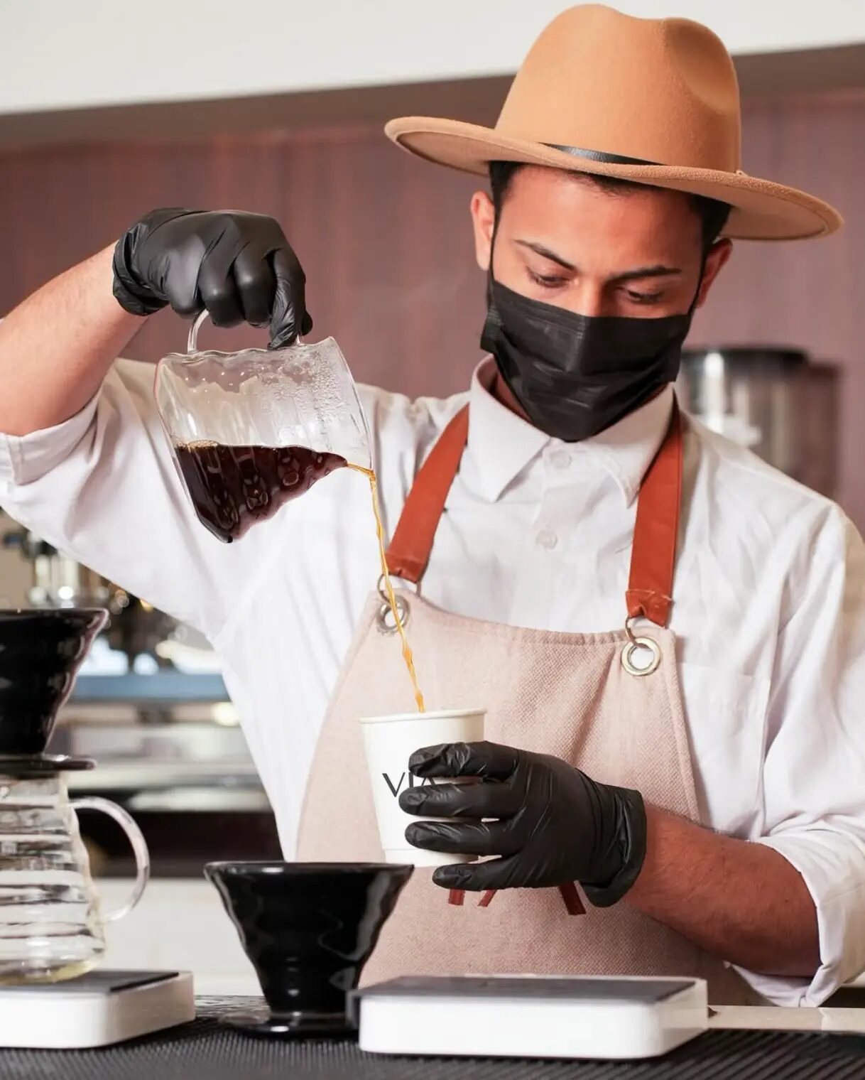 VIA barista hand-pouring V60 coffee