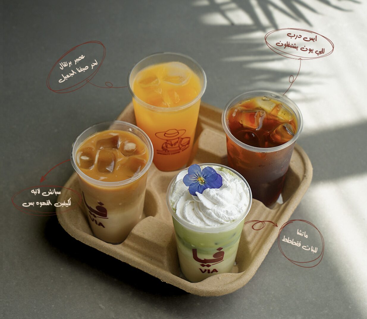 VIA iced drinks in a carrier